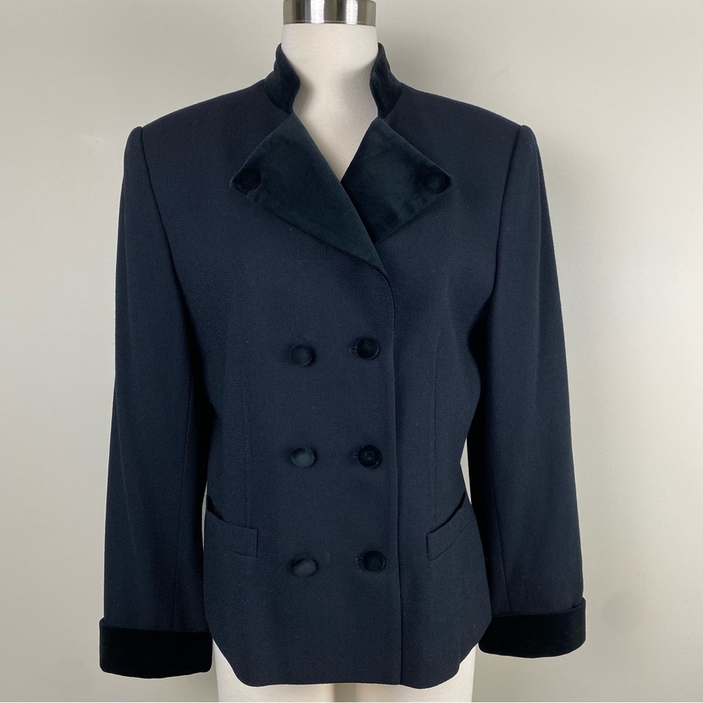 Kasper for A.S.L.‎ Vintage Jacket Sz12 Velveteen Collar Wool Lined Double Breast